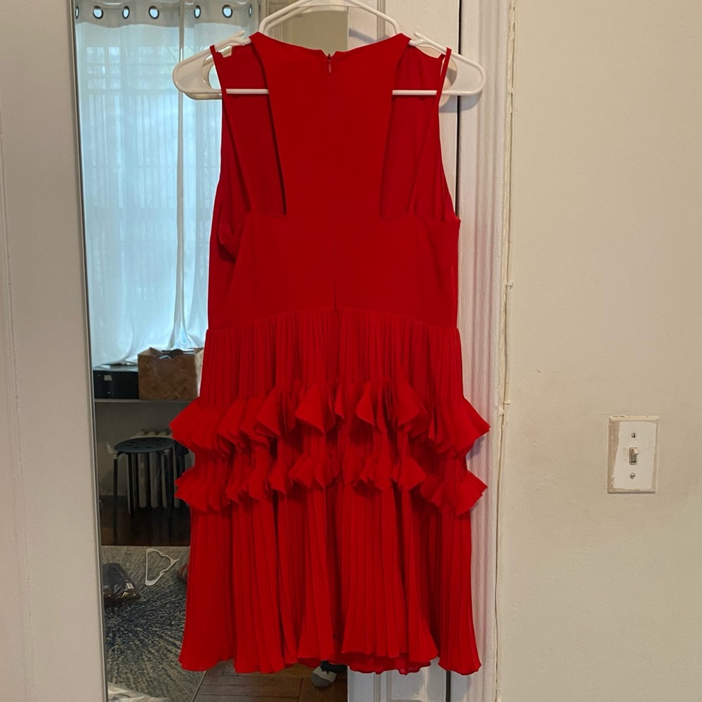 Red Ruffle Pleated Dress - Picture 3 of 5